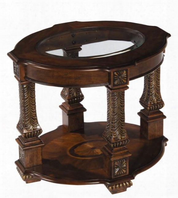 297-024 Westminster Oval End Table With Intricate Leaf And Floral Carvings And Oval Beveled Glass