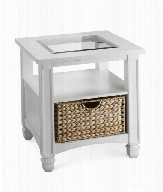 679-022 Nantucket Square End Table With Beveled Glass Topp Natural Sea Grass Basket And Open