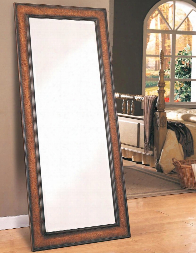 8575 Accent Mirrors Long Floor Mirror With Dark Streaks And Crackled Appearance On Frame In Antique Brown