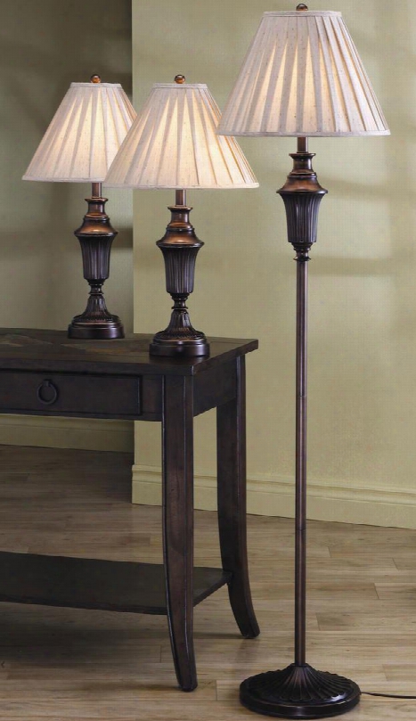 901147 Traditional Lamp Set In Dark Brown (a Floor And 2 Table Lamps) By Coaster