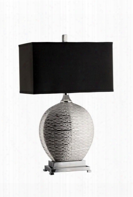 95654 Paris Textured Silver Ceramic Table Lamp With Black Rectangular