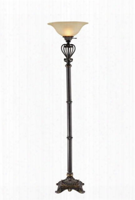 97901 Lyon Iron Caged Torchiere Lamp In Bronze With Marbled Glass