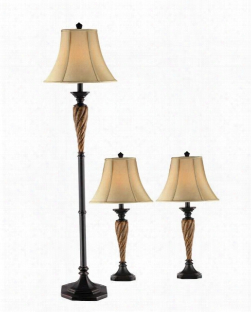 97940 Lorezo 2 Table And 1 Floor Lamp In Bronze With Cream