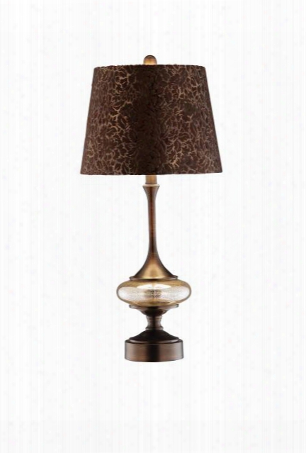 99537 Lilah Slender Metal/glass Accent Lamp With Round Brown Textured Hard Back