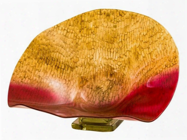 Ag707 Handmade Blown Glass Seashell Bowl With Scaled In Red And Caramel