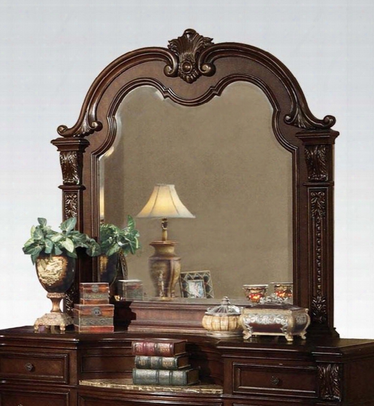 Anondale 10314 51" X 49"h Mirror With Beveled Edge Decorative Carvings Poplar Wood And Cherry Veneer Materials In Cherry