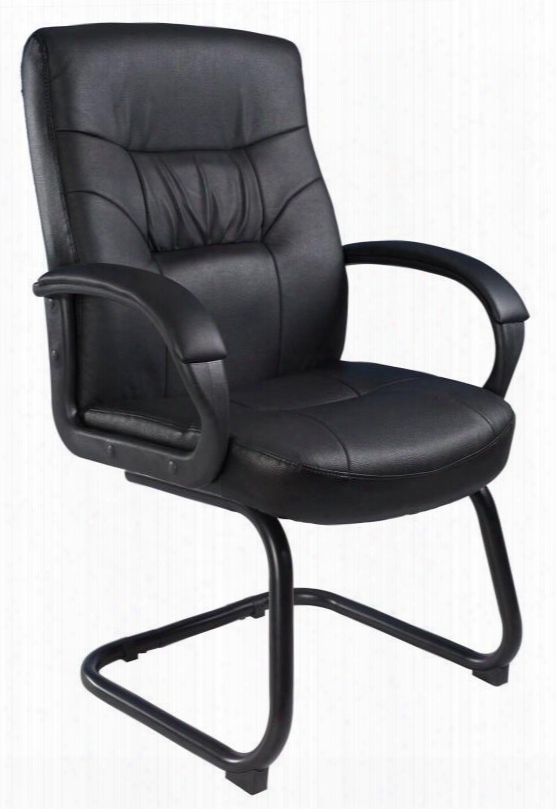 B7519 35" Executive Mid-back Leatherplus Guest Chair With Cantilever Sled Base Padded Armrests And Passive Ergonomic Seating In Black