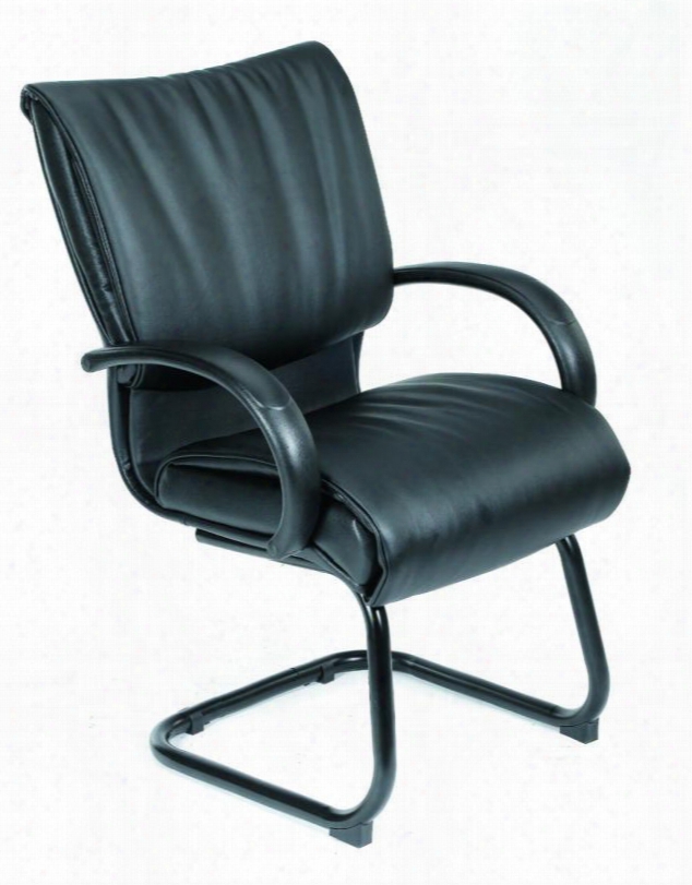 B9709 40" Mid Back Executive Chair With Dacron Filled Cushions And Sled Base In Black Leatherplus