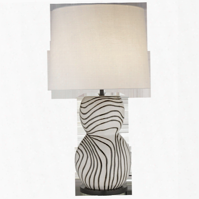 Balla Large Hand-painted Table Lamp In White & Black Stripe W/ Linen Shade Design By Kelly Wearstler