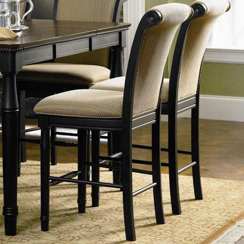 Cabrillo 101829 24" Counter Height Chair With Fabric Rolled Back And Seat In Black And Amaretto