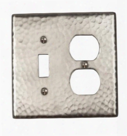 Cf126sn Solid Hammered Copper Single Switch And Duplex Receptacle Combination Plate In Satin Nickel