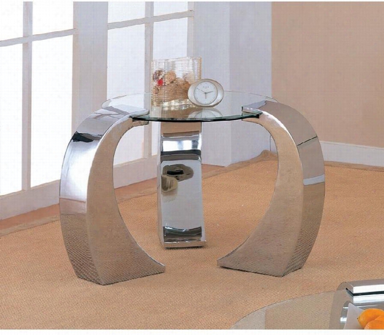 Custer 720057 39" End Table With Beveled Kidney Shaped Tempered Glass Top And Chrome Plated Legs In Silver