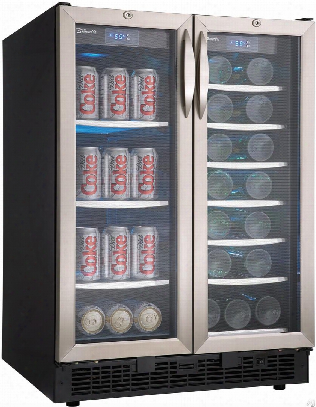 Dbc2760bls Silhouette Emmental 23" Built-in Beverage Center/wine Cooler With 5.0 Cu. Ft. 27 Bottle Capaity French Doors Two Temperature Zones And Blue Led