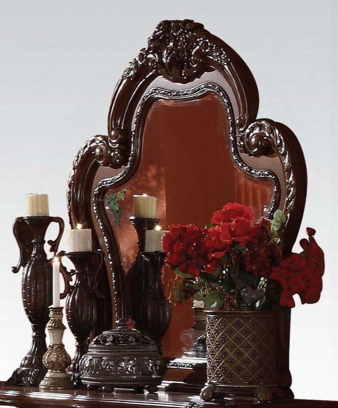 Dresden Collection 12144 46" X 46" Beveled Mirror With Solid Chinese Wood Mdf Boards And Carved Elements In Cherry Oak