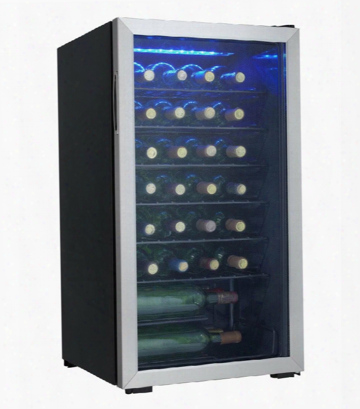 Dwc93blsdb 18" Wine Cooler With 36 Bottle 3.3 Cu. Ft. Capacity Black Wire Shelving Blue Led Interior Lighting Reversible Door Recesssed Handle And Tempered