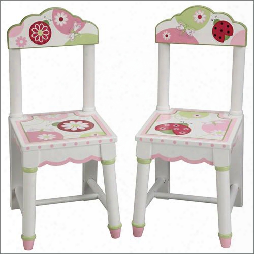 G86103 Sweetie Pie Extra Chairs (set Of 2) With Hand Painted Dragonflies And Ladybugs Detail Angled Legs To Prevent Tipping And Turned Hardwood Legs And Posts