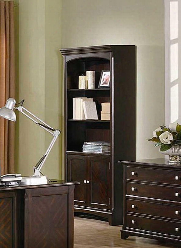 Garson 801015 32.5" Open Bookcase With 2 Doors 3 Shelves Storage Cabinet Base Molded Case Top And Accent Beveled Edges In Cappuccino