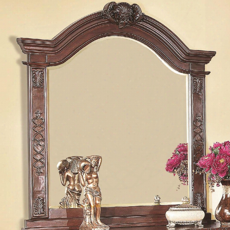 Grand Prado 202204 45" X 50.5" Mirror With Beveled Edge Decorative Carvings Pine Solids And Cherry Veneers Material In Cappuccino