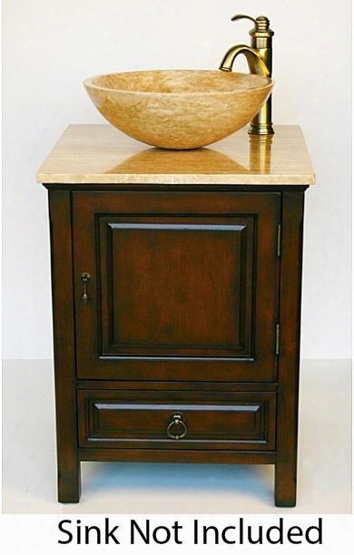 Hyp-0158-t-22 Osaka 22" Single Sink Cabinet With 1 Drawer 1 Door Travertine Top Pre-drilled For Topmount Sink (1-hole) And Antique Brass Hardware In Cherry