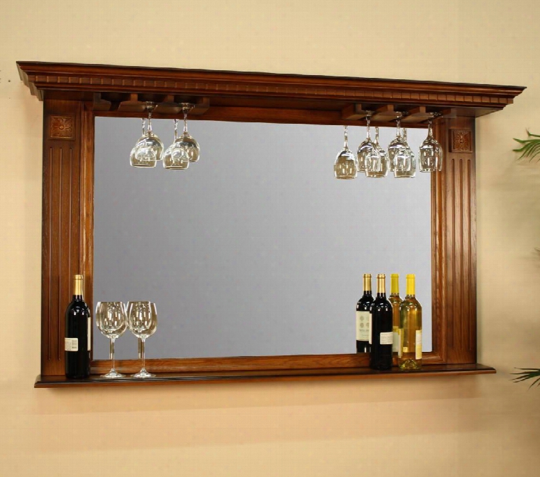 Kokomo Series 100811vo.1 60" Mirror With Glass Stemware Holders And Beveled-edges On The Mirror In A Vintage Oak