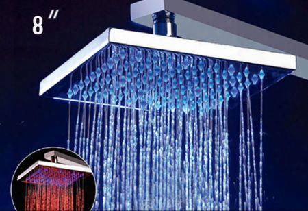 Led5001 8" Square Multi Color Led Rain Shower Head With Brass Completely Polished Chrome Universal Threading And Modern Stylish Design In