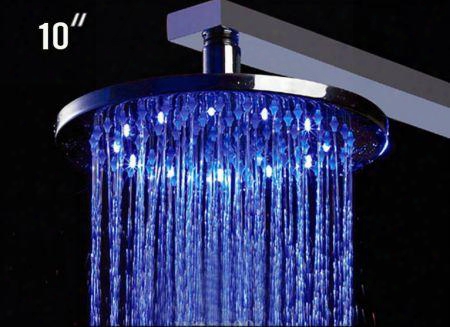 Led5006 10" Round Multi Color Led Rain Shower Head With Brass Completely Polished Chrome Universal Threading And Modern Stylish Design In