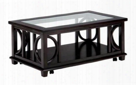Panama Collection 966-1 48" Rectangle Cocktail Table With Shelf And Tempered Beveled Edge Glass Insert In