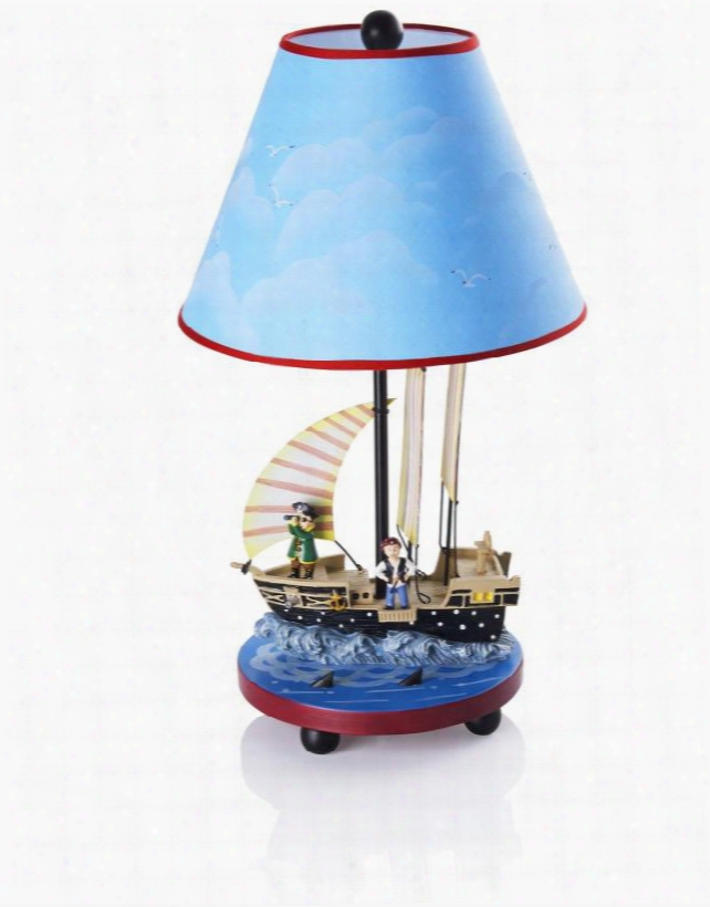 Pirate G83707 19" Table Lamp With On And Off Switch Hand Painted And Pirate Ship Themed In Multi
