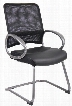 B6409 39" Guest Chair with Mesh Back Loop Arms and Pewter Finished Cantilever Sled Base in Upholstered in Black LeatherPlus and Breathable