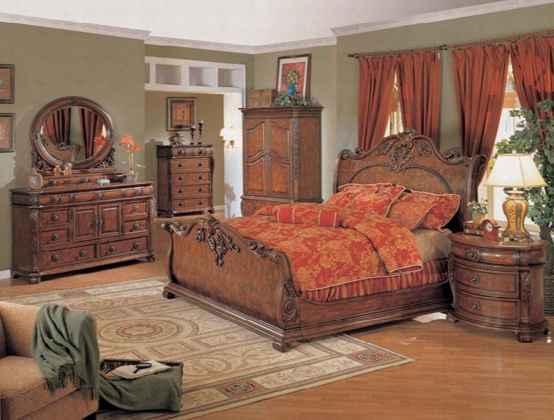 Rc8001k Rockport King Size Carved Sleigh Bed Scrolled Feet With Intricate Carvings In Cherry