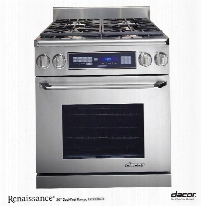 Renaissance Er30dsrschlph 30" Slide-in Daul Fuel Range With Liquid Propane High Altitude 4 Sealed Gas Burners 3.9 Cu. Ft. Convection Oven Chrome Trim: