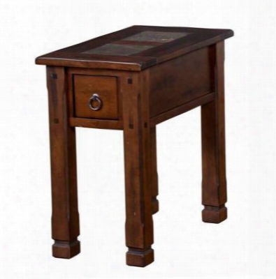 Santa Fe Collection 3143dc-cs 15" Chair Side Table With Dovetailed Drawer Natural Slate And Antique Bronze Ring Pull Hardware In Dark Chocolate