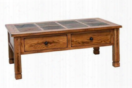 Sedona Collection 3143ro 49" Coffee Table With Two Dovetailed Drawers Natural Slate And Dented Rustic Knobs In Rustic Oak