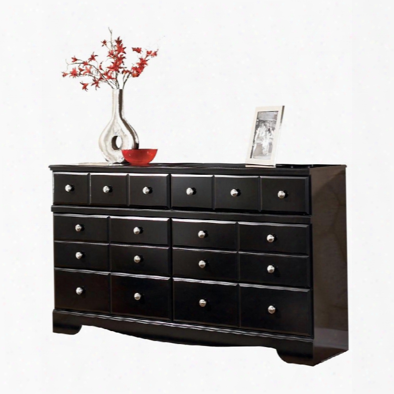 Shay B271-31 63&quto; 6-drawer Dresser With Beveled Drawer Fronts Side Roller Glides And Satin Nick El Colored Knobs In An Almost Black