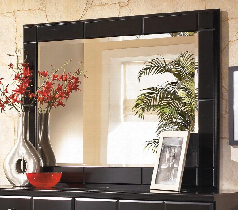 Shay B271-36 49" Bedroom Mirror With Beveled Mirror Glass And Embossed Rectangles On The Frame In An Almost Black