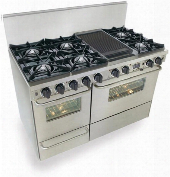 Tpn-537-7bw 48" Freestanding Dual Fuel-liquid Propane Range With 6 Sealed Ultra High-low Burners 3.69 Cu. Ft. Convection Electric Oven 2.49 Cu. Ft. Secondary