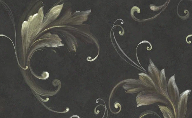 Beufort Scrolled Wallpaper In Black And Metallic By Carl Robinson For Seabrook Wallcoverings