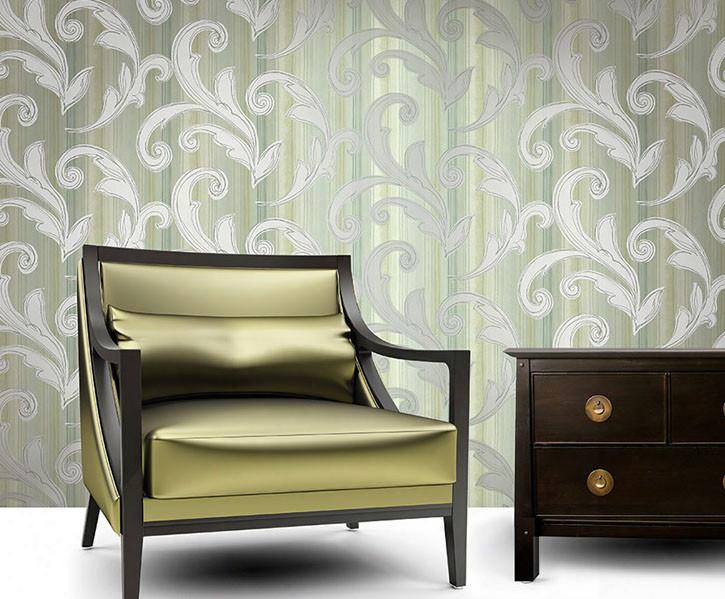 Brumel Scrolled Wallpaper In Metallic And Greens By Carl Robinson For Seabrook Wallcoverings