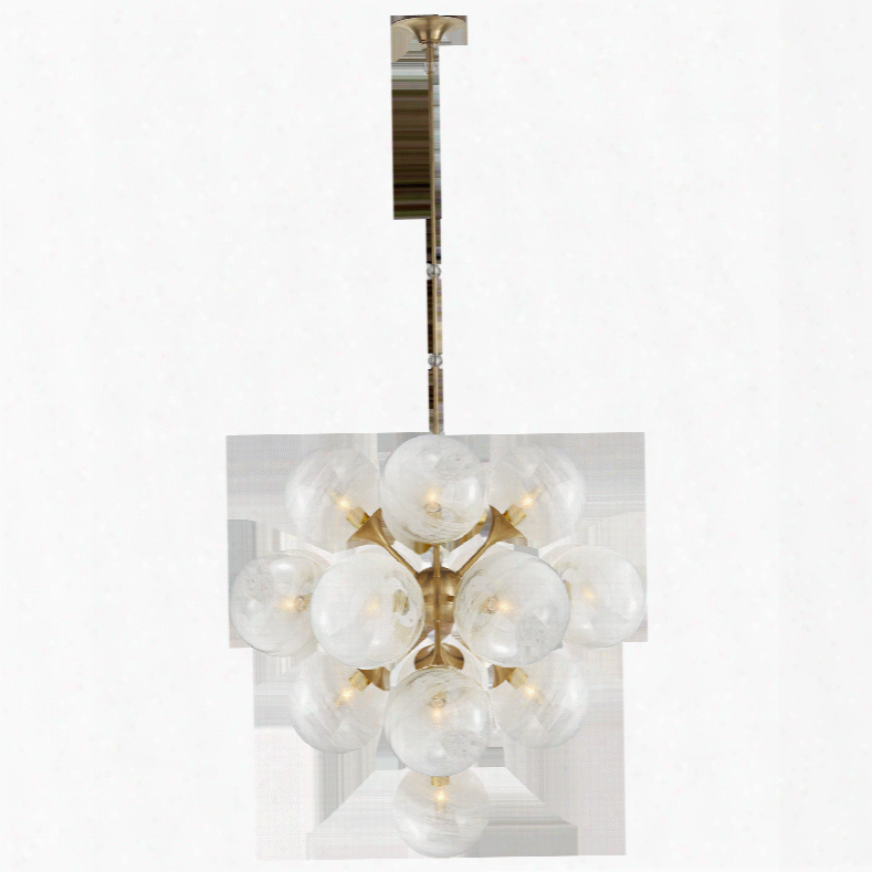 Cristol Large Tiered Chandelier In Various Finishes W/ White Strie Glass Design By Aerin