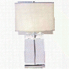 Block Table Lamp in Crystal & Polished Silver w/ Cotton Shade design by Thomas O'Brien