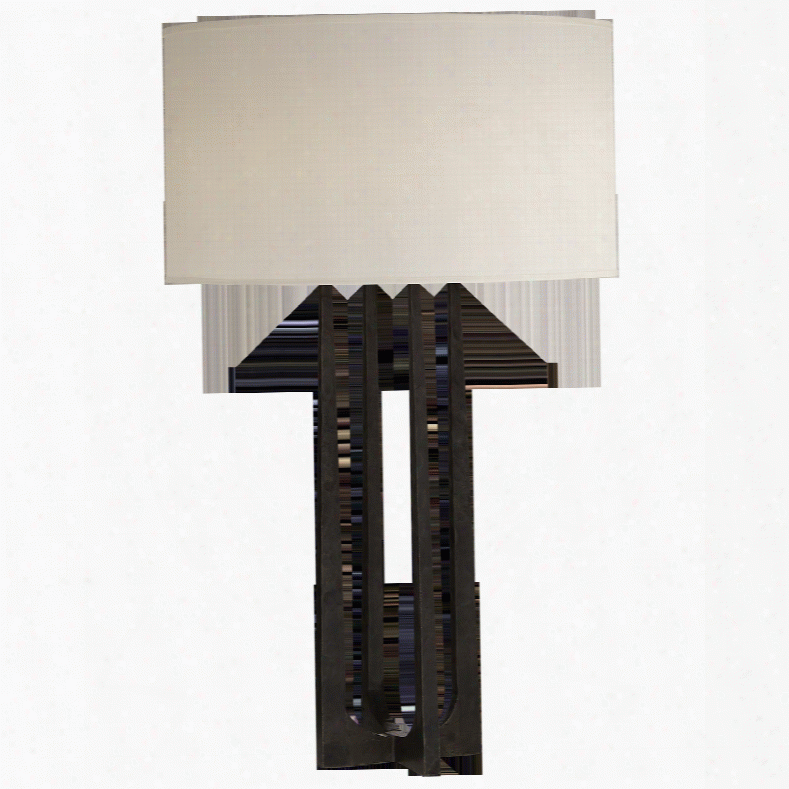 Scala Hand-forged Table Lamp In Aged Iron W/ Natural Percale Shade Design By Ian K. Fowler