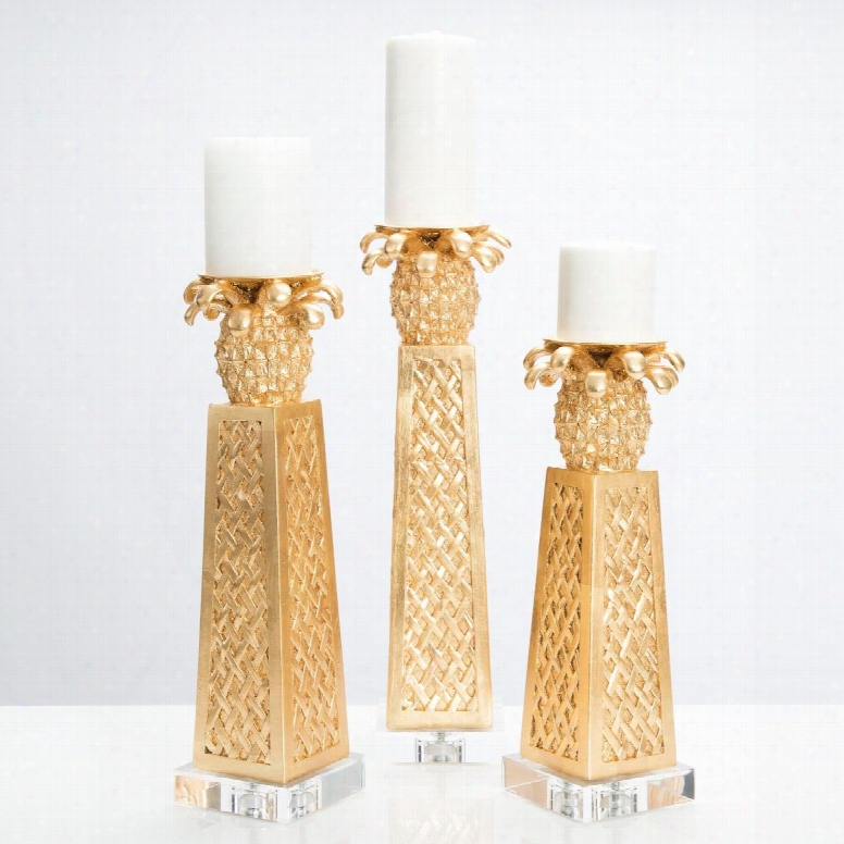 Set Of 3 Golden Pineapple Candleholders Design By Couture Lamps