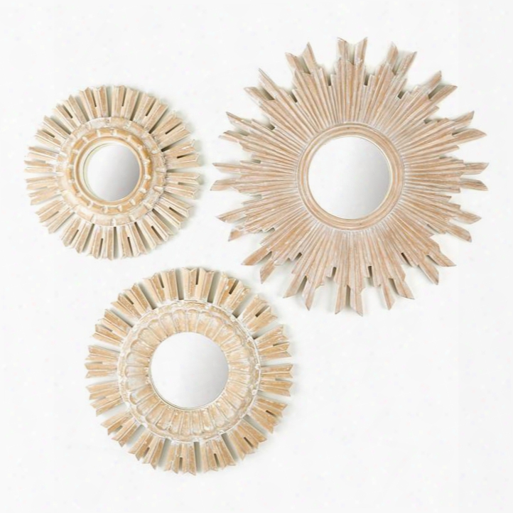 Set Of 3 Sunburst Pickled Mirrors Design By Tozai