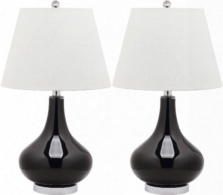 Set Of Two Amy Gourd Glass Lamps In Black Design By Safavieh