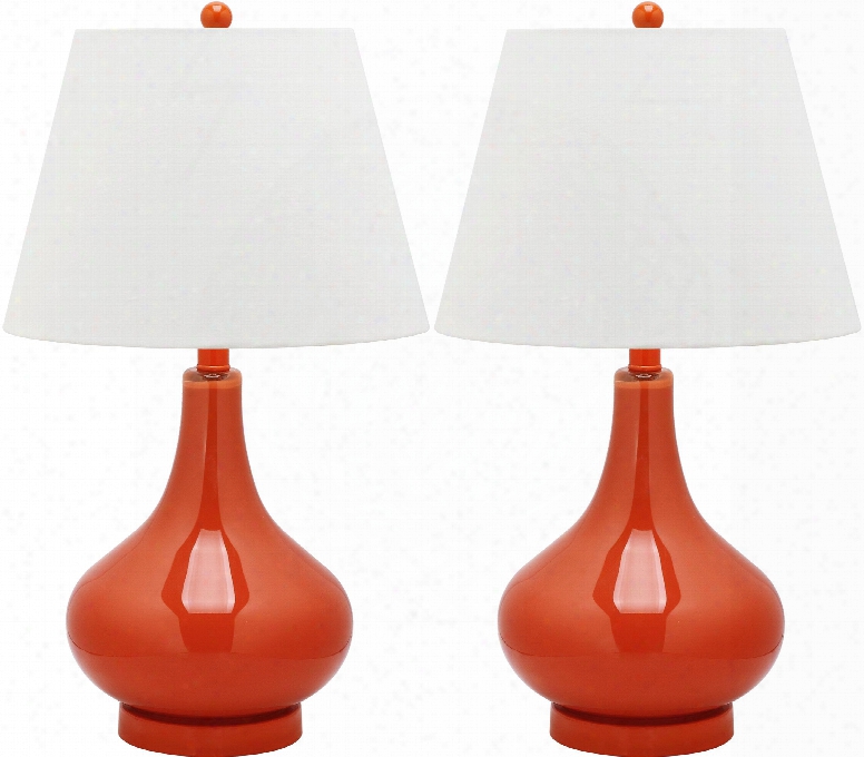 Set Of Two Amy Gourd Glass Lamps In Blood Orange Design By Safavieh