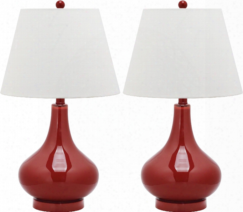 Set Of Two Amy Gourd Glass Lamps In Chinese Red Design By Safavieh