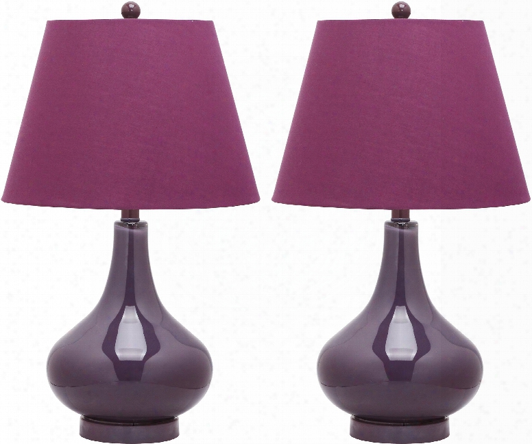 Set Of Two Amy Gourd Glass Lamps In Dark Purple Design By Safavieh