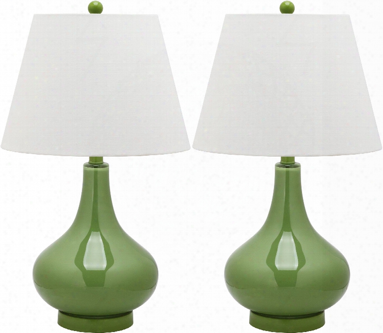 Set Of Two Amy Gourd Glass Lamps In Fern Green Design By Safavieh