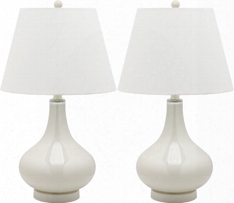 Set Of Two Amy Gourd Glass Lamps In Pearl Grey Design By Safavieh