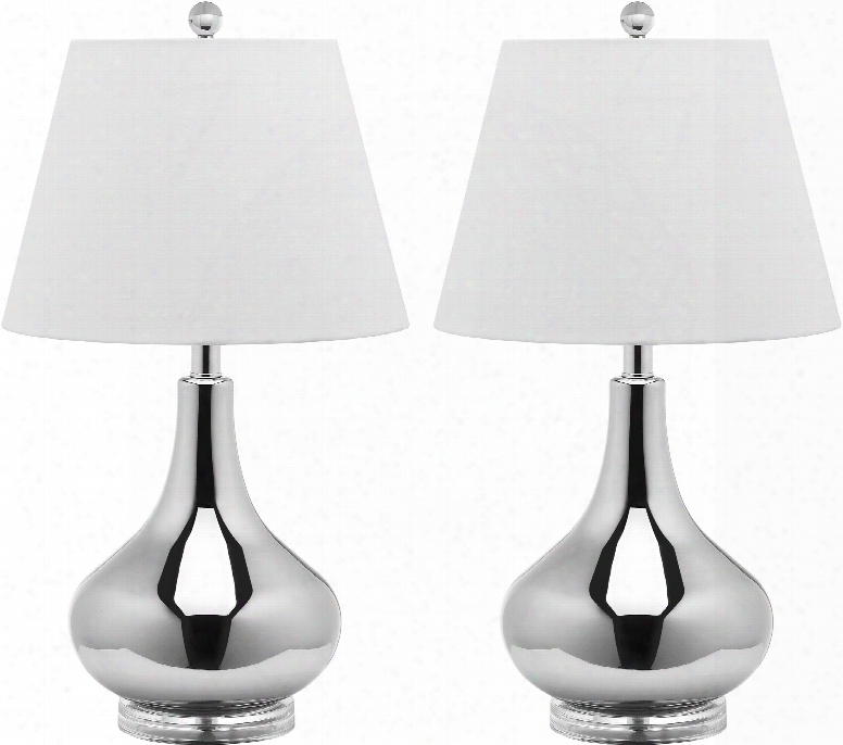 Set Of Two Amy Gourd Glass Lamps In Silver Design By Safavieh